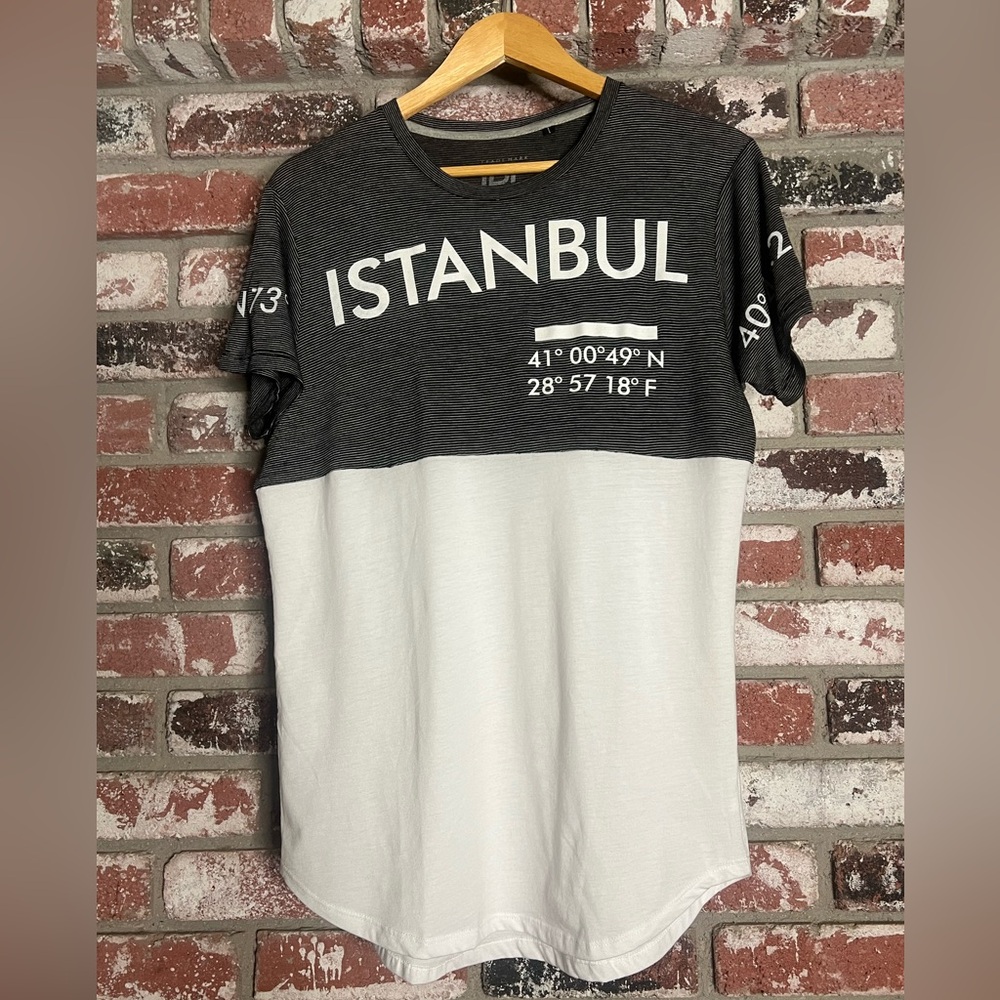 Istanbul Coordinates, Dark Gray and White split pattern Men's short sleeve Shirt